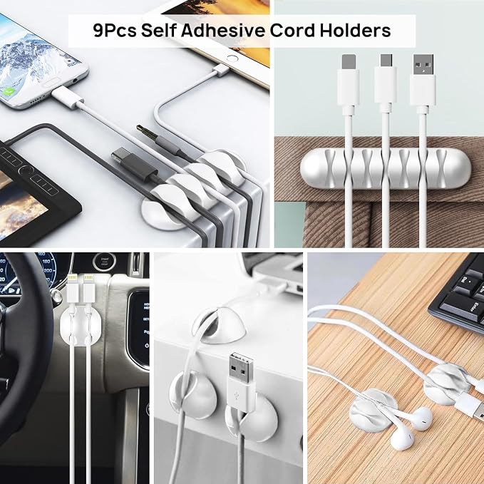 193 PCS Cable Management Kit - 4 Cable Sleeve, 57 Self Adhesive Cable Clips, 12 Hanging Strips, 12 Cable Organizer Straps and 100 Fastening Cable Ties for TV Computer Under Desk (White)