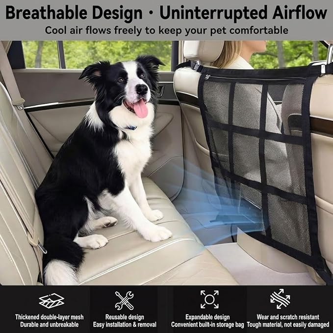 Dog Barrier for VW Caddy 2003-2020 Pet Travel Net | Car Dog Safety Protection | Back Seat Divider | Breathable Mesh | Adjustable Strap | Vehicle Organizer | Outdoor Adventures
