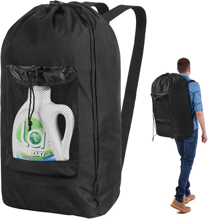Tenn Well Laundry Bag Backpack, Heavy Duty Large Laundry Bag with Straps & Mesh Pocket, Clothes Hamper Bag for College Dorm, Laundromat, Apartment