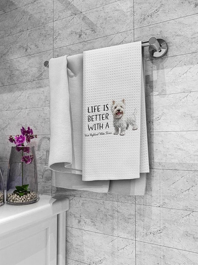 Dibor Life is Better with A West Highland White Terrier Kitchen Towels Dish Towels Dishcloth,Cute Puppy Dog Absorbent Drying Cloth Hand Towels Tea Towels for Bathroom Kitchen,Dog Lovers Women Gifts