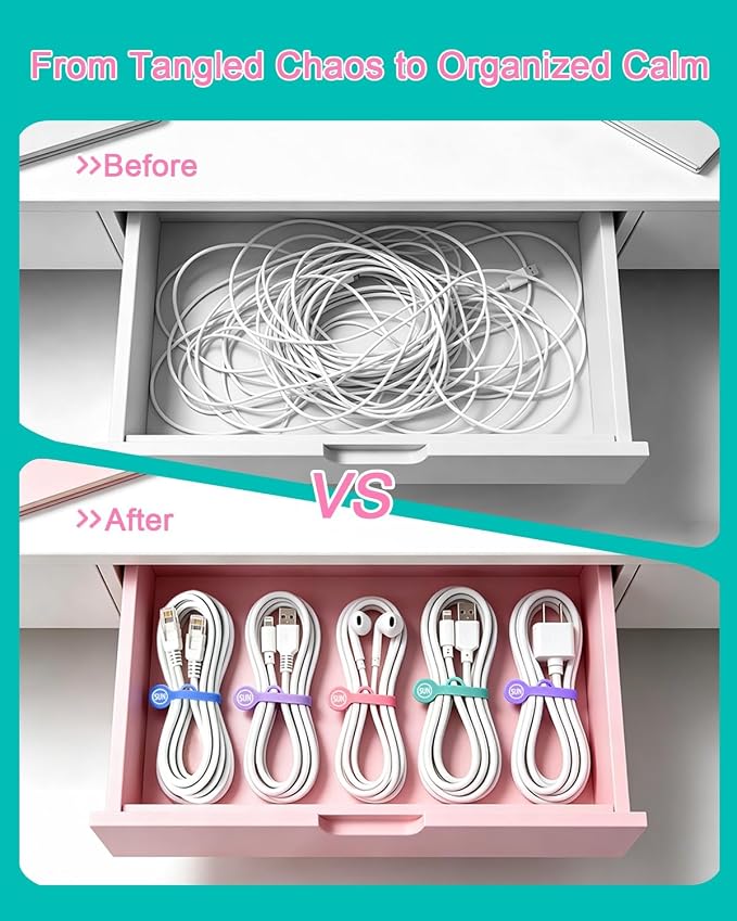 Magnetic Cord Organizer Cable Cord Organizer Magnet Clips Design Patented Silicone Twist Tie Strap Holder Cord Wrap Keepers Reusable Multi-Purpose Home Office School Gifts 10 Pack Mermaid