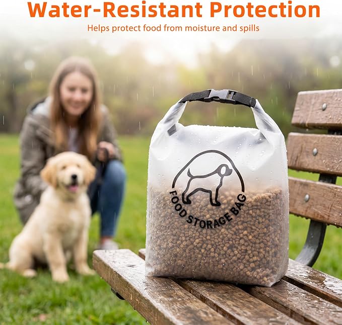 Dog Food Travel Bag, Reusable Silicone Pet Food Storage Container, Leakproof & Airtight Kibble Storage with Roll-Top Closure for Camping, Hiking & Road Trips,25 Cups