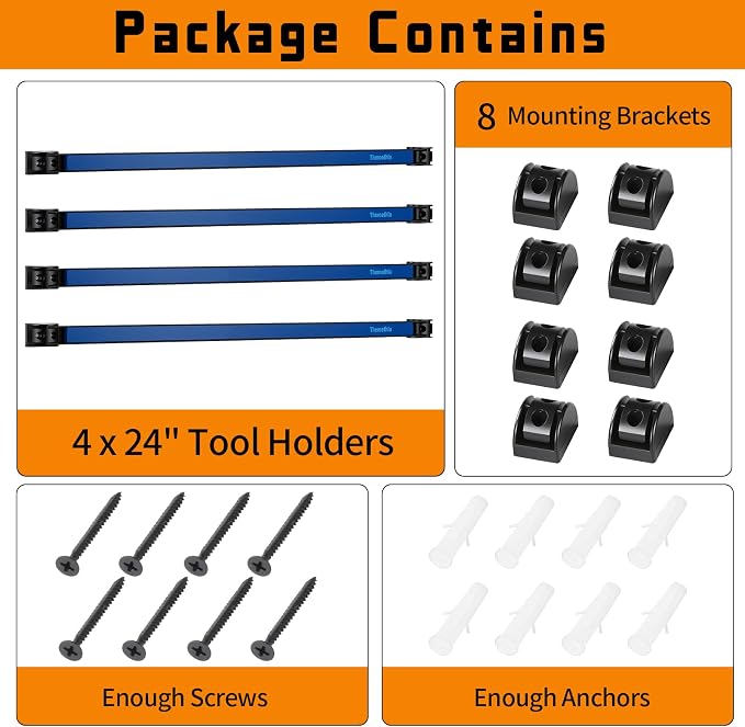 24" Magnetic Tool Holder Strip, 4 Pieces Blue Metal Tool Organizer Rack with Stainless Steel Surface, Magnet Bar for Garage Workshop, Easy To Install with Mounting Screws