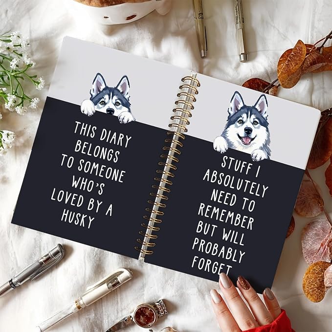LIANGW Funny Husky Notebook Journal Gifts for Women & Men | Gifts for Husky Lovers Notebooks, Funny Gifts for Coworkers, Hardcover Spiral Notebook 5.5x8.3 Inch