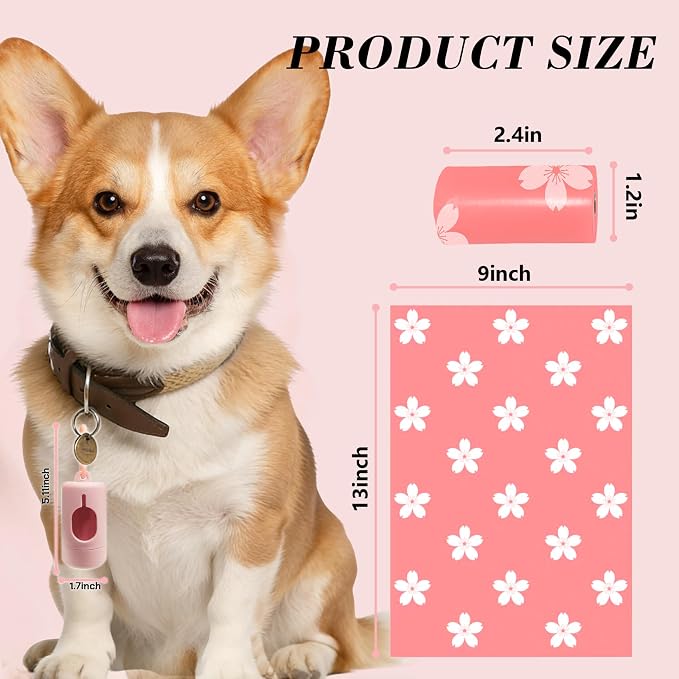 Cherry Blossom Scented Dog Poop Bags - 24 Rolls 360 counts | Leak Proof Extra Large 13x9 Inch Pink Dog poop bags rolls with Dispensers, Fragrance Bags for Dogs Walking and Cat Litter