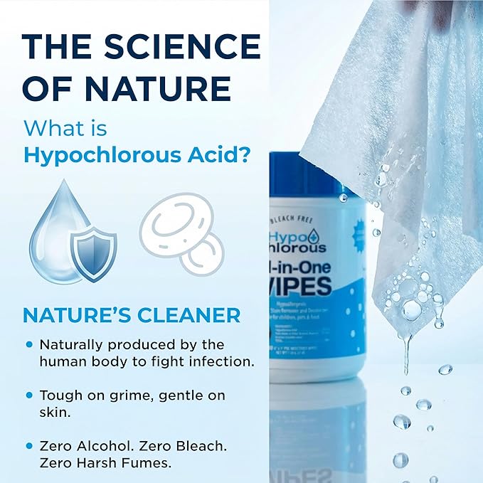 Hypochlorous Acid Wipes (2-Pack) – 200 Count Non-Toxic Cleaner for Skin, Baby, Pet, Home & Gym – Bleach-Free