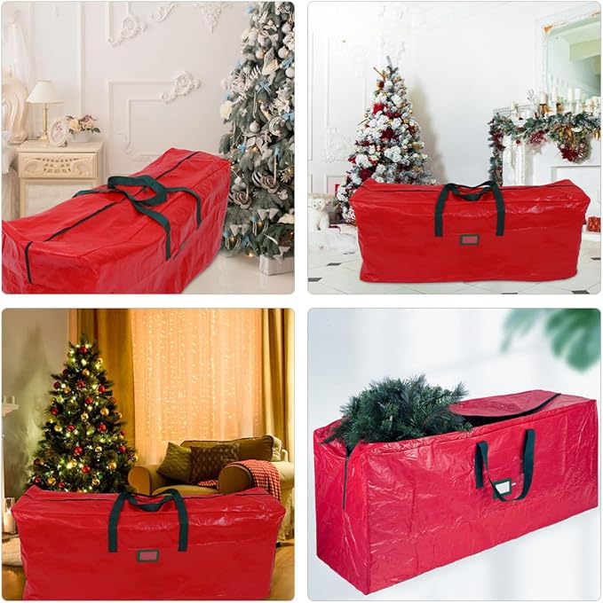 Large-capacity Red Christmas Tree Storage Bag with Handles Lightweight Non-woven Fabric and Pet Material Extends Christmas Tree Life for Holiday Storage