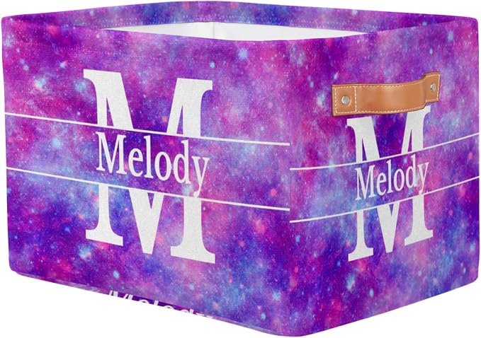 Custom Name Storage Baskets, Capital Letter Watercolor Purple Galaxy