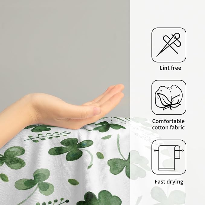 Giwawa St Patrick Day Hand Towel Set of 2 Sage Green Clovers Shamrock Towel Spring Summer Eucalyptus Leaves Face Towel Quick Drying Dish Wash Cloth for Hotel Bathroom Gym Home Holiday