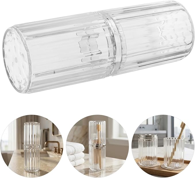 2pcs Travel Toothbrush Toothpaste Container Case with 2 Portable Reusable Cups for Camping and School, Easy Cleaning, Disassemblable, Safe Storage Organizer for Travel and Bathroom