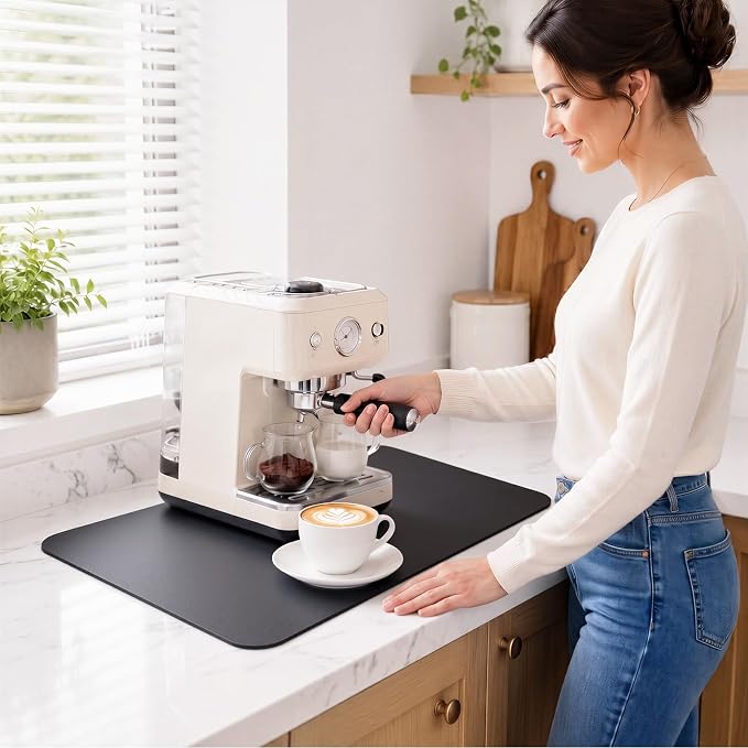 Coffee Mat Super Absorbent Dish Drying Mat Coffee Bar Mat 12"x 19", Black
