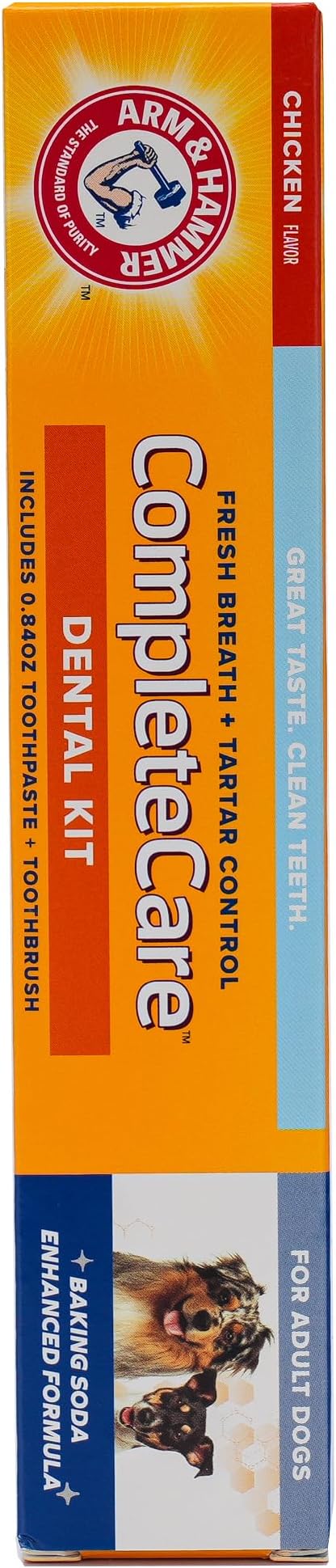 Arm & Hammer Complete Care Dog Dental Kit, Chicken Flavor - Includes Enzymatic Dog Toothpaste and Toothbrush for Dogs - Baking Soda Enhanced Formula, 0.84 Oz