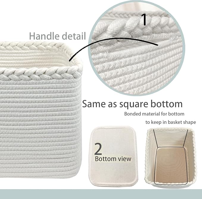 COMFY-HOMI Cotton Rope Woven Basket with Handles for Shelves,Toys,Book, Cloth Storage Baskets Bin for Organizing- 1 PCSToy Decorative Organizer for Living Room, Bathroom