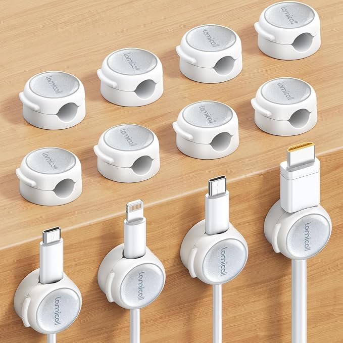 Lamicall 12 Pack Magnetic Cable Clips, Crystal-Clear Cord Organizer