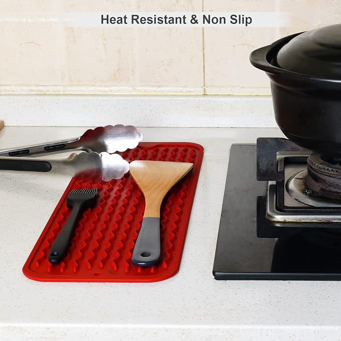 ZLR Small Dish Drying Mat for Kitchen Counter, 6"x17", Lava Red | Narrow Silicone Drainer for Apartment, Dorm & RV, Wavy Ridges Quick-Dry, Non-Slip, Rolls Up, Dishwasher Safe