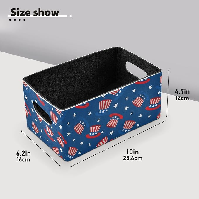 Emelivor 4th July Basket Bins Set (2pcs) Felt Foldable Storage Bins with Dual Handles Dog Basket for Office Bedroom Closet Babies Nursery