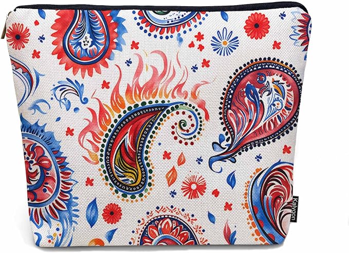 Paisley Floral Makeup Organizer Bag Cosmetic Bag For Men Women, Abstract Mexico Tribal Floral Paisley Travel Toiletry Bag Flax Makeup Bags Purse Business Makeup Pouch For Toiletries Cosmetics
