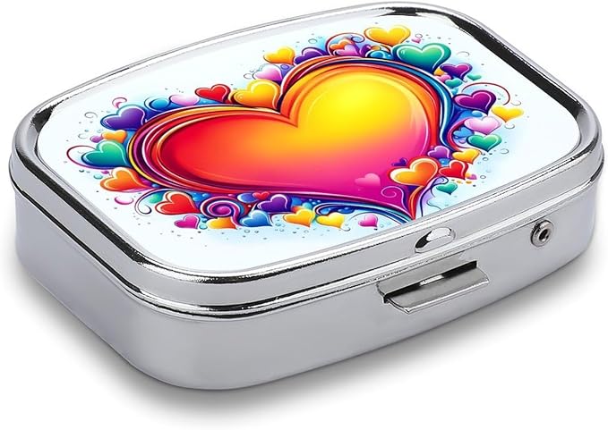 Love Heart Durable Metal Pill Case for Daily Use, 2 Slot Medicine Box Organizer,Leak Proof Travel Pill Container for Vitamins, Compact Pocket Medicine Holder for Seniors,Holiday Gift