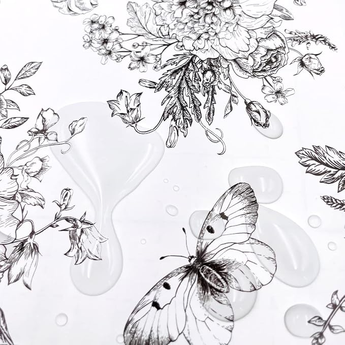 Easy Apply Shelf Liner Removable Furniture Paper Decorative Workspace Organizers Sofa Tables, Black-White Peony Butterfly, 17.7 Inch by 9.8 Feet
