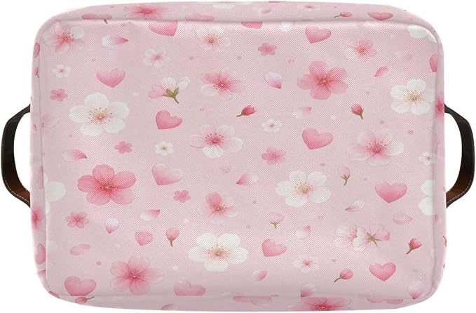Kigai Storage Basket, Fabric Collapsible Closet Organizer Bin | Flower Heart Waterproof Foldable Canvas Basket with Handles for Shelves, Nursery, Closet, Bedroom & Bathroom