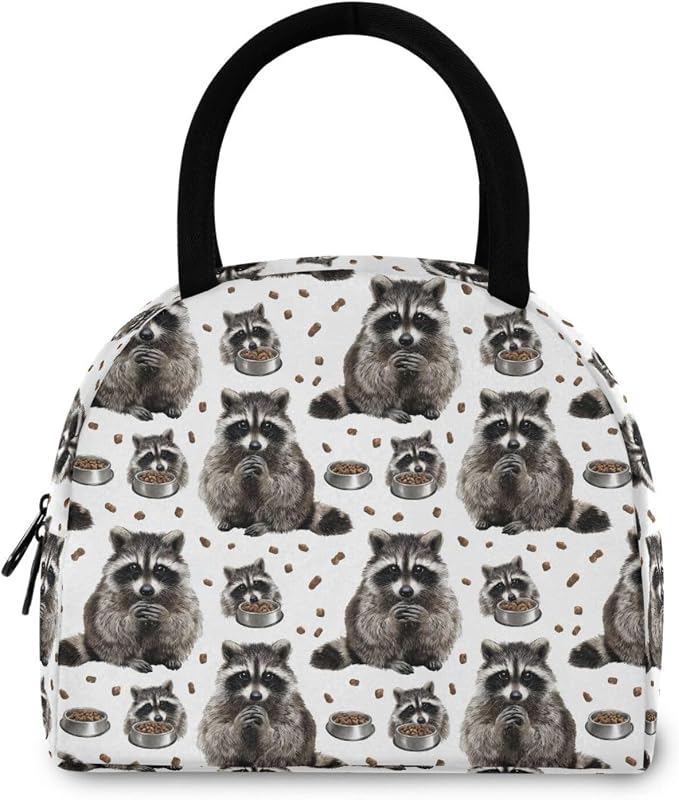 Lunch Bag Pet Food Cute Raccoons Insulated Lunch Box Cooler Lunch Container Organizer Reusable Lunch Tote Bags for Work Travel Outdoor