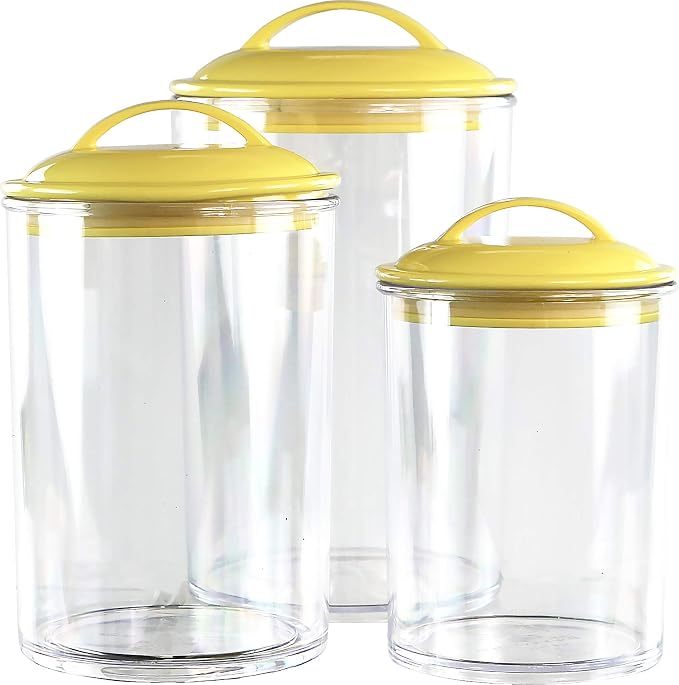 Reston Lloyd Food Storage Containers, BPA Free Airtight Canisters for Cereal, Pasta, Sugar, Coffee, Flour, Cookies, Loose Tea, for Kitchen Organization Set of 3 Lemon (Pack of 4)