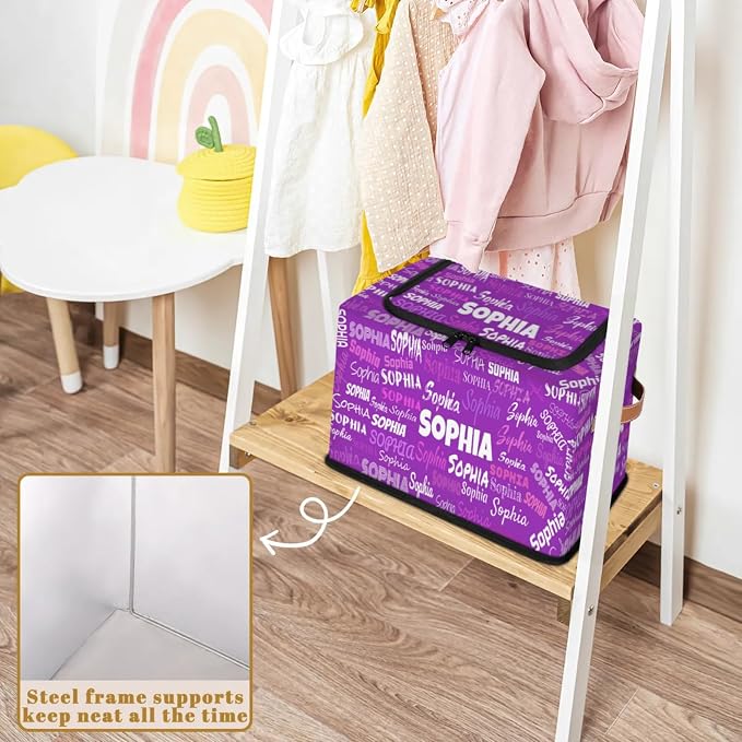 Custom Rectangular Baby Storage Basket with Zipper Lid, Kids Toys Bin, Books Shelf Basket, Clothes Towel Storage Bin for Nursery, Gift Basket, Pet Basket, Bright Purple Color