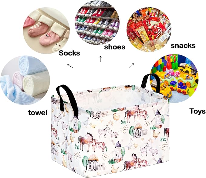 Storage Basket Home Shelf Basket Organizer Box Clothes Laundry Hamper Nursery Bin Gift Laundry Basket with Handles Rectangle Farm Pattern for Home