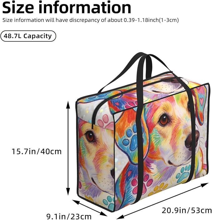 Clothes Storage Bags Pet Colorful Doodle Paw Hearts Dog, Heavy Duty Oxford Fabric Packing Tote with Strong Zippers for Closet Organizers and Bedroom Storage