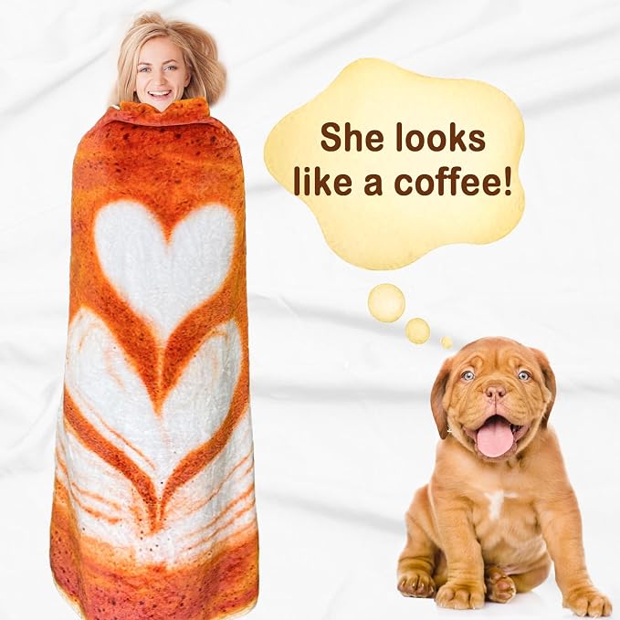 Bnuitland Love Coffee Latte Blanket, 300 GSM Double Sided Giant Realistic Funny Gift Throw for Sofa Bed, Super Soft Novelty Food Blanket for Kids/Pets and Adults