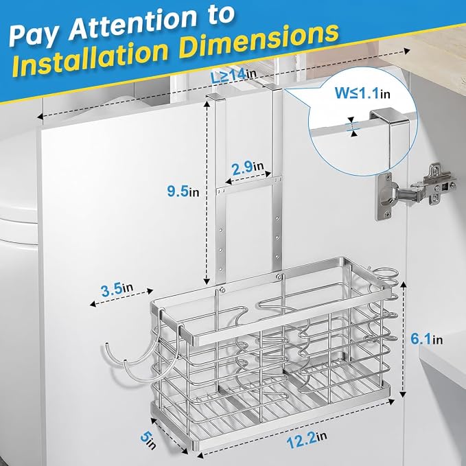 2026 Upgraded 3-in-1 Universal Hair Tool Organizer, XL Size, Sliver | Adjustable Height Metal Hair Dryer Holder, Wall Mounted, Over Cabinet Door, Countertop, Bathroom Storage