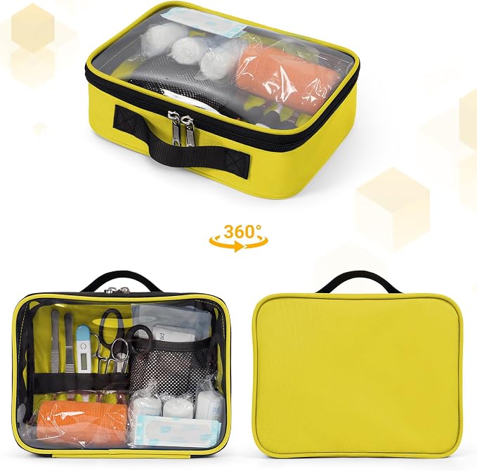 Empty First Aid Bag Clear PVC Waterproof Organizer Pouch Zipper Colored First Aid Kit for EMT Outdoor Travel (4 Colors, Pack of 4)