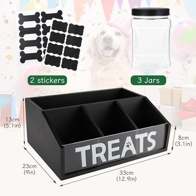 Dog Treat Container cat food container with 3 Jars & Compartments pet treat storage dog treat container trapezoid Cute Pet Treat Organizer