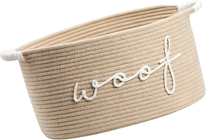 Hand Woven Cotton Rope Dog Toy Storage Basket Featuring Animal Patterns and Strong Handles for Pets
