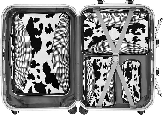 Milk Cow Print Packing Cubes for Travel, Luggage Packing Organizers, Farm Animal Travel Accessories Large Toiletries Bag for Clothes Shoes Cosmetics Toiletries
