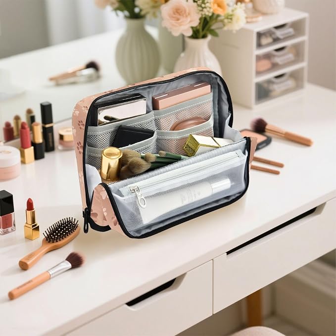 Aslsiy Large Capacity Pencil Case Rose Gold Pet Paws (2) Pencil Pouch for Boys Girls Portable Pen Bag Organizer Standing Makeup Bag for School Office Supplies