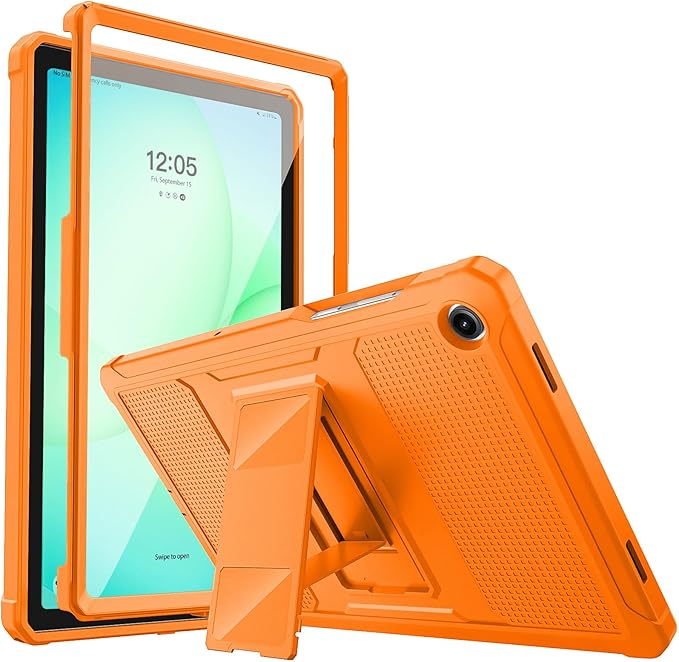 MoKo Shockproof Case Fit Samsung Galaxy Tab A11+ Plus/ A9+ 11 Inch | Full Body Rugged Stand Back Cover with Built-in Screen Protector for Galaxy Tab A11+/ A9+ Tablet, Orange