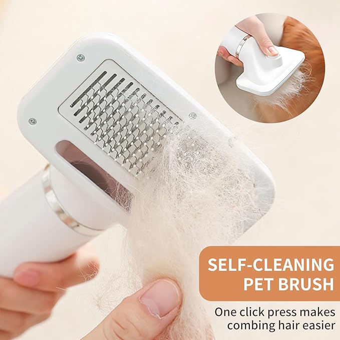 Dog Grooming Dryer with Slicker Brush, 3 in 1 Professional Portable Pet Dryer for Dogs Cats Adjustable Temperature Speed Settings, Pet Blow Brush for Home Travel Use (White)