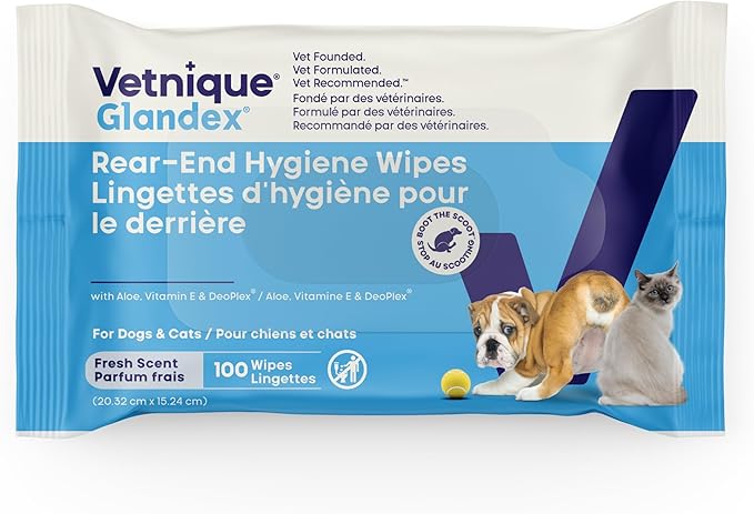 Vetnique Glandex Dog Wipes for Pets Cleansing & Deodorizing Anal Gland Hygienic Dog & Cat Wipes with Vitamin E, Skin Conditioners and Aloe Labs (100ct)