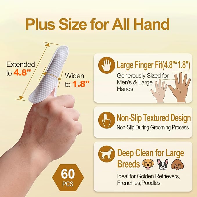 Plus Size Dog Ear Wipes,Gently Remove Ear Wax & Dirt,Relieve Ear Itching. Fresh Coconut Scent, All Natural Ingredients Dog Ear Cleaning Wipes - 60 Count
