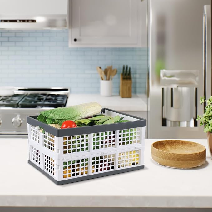 Rosebloom 34 L Plastic Folding Crate, Collapsible Storage Crates, 4 Packs | Stackable Rectangle Flodable Organization Crate Baskets