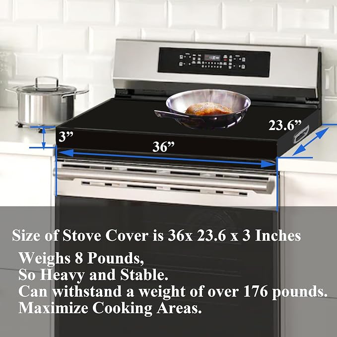 Stainless Steel Gas Stove Top Cover, Noodle Board Cooktop Cover, Kitchen Organizer for Gas and Electric Stove Range Expanding Kitchen Space, Large Size 36"x 23.6"x3", Black