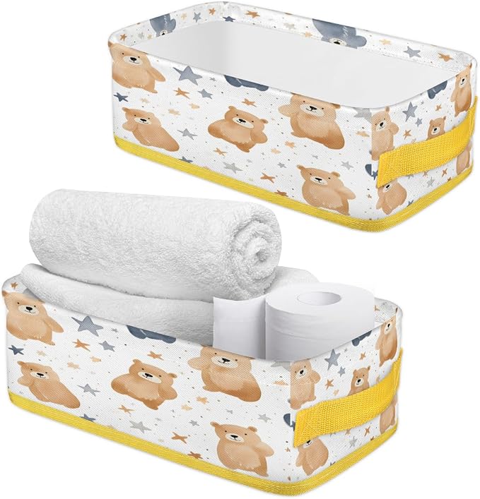 Star Bear Bathroom Storage Basket Waterproof Foldable Storage Bins with Handles Decorative Toilet Paper Storage Basket for Organizing for House Bathroom Toiletries