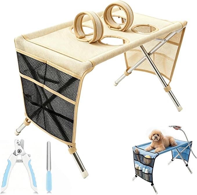2-in-1 Foldable Pet Grooming Bed for Cat Small Dog with Nail Clippers (NEW-K)