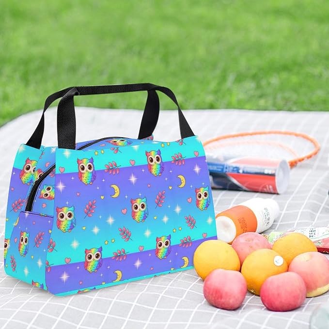 Reusable Insulated Cooler Lunch Tote, Owl Moon Purple | for Outdoor Use, Portable and Spacious, Leakproof Food Storage Bag, for Drinks Meals Fruits