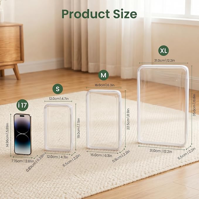 5Pcs Clear Hard Shell Zipper Case, Water Resistant Travel Organizers | Clear PET hard shell with double zippers; waterproof, stackable and wipe-clean for makeup, toiletries, baby items and travel.