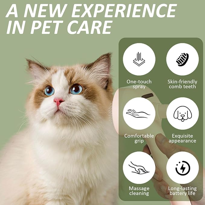 Fur Shower Brush for Cat & Dog, 3 in 1 Self Cleaning Steamy Pet Brush, Cat & Dog Steam Brush, Pets Spray Hair Removal Comb - Anti-Static, Dog Grooming Tool with Steam | Skin-Friendly Design (White)