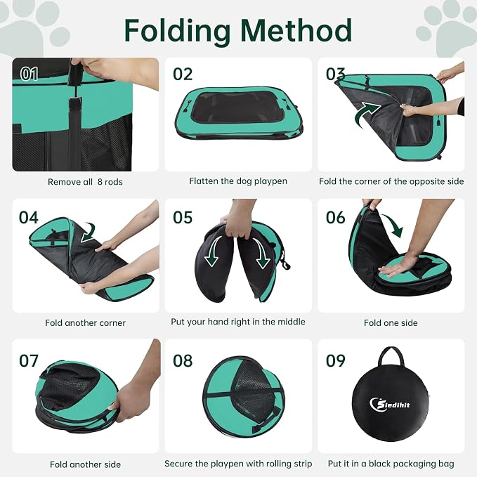 Siedihit 35" Dog Playpen,Cat Puppy Pen, Pet Portable Crate Indoor Outdoor | Durable Travel Camping Use,Foldable Dog Kennel Tent Cage for Rabbit Small Animals with Carrying Case (Green, Large)