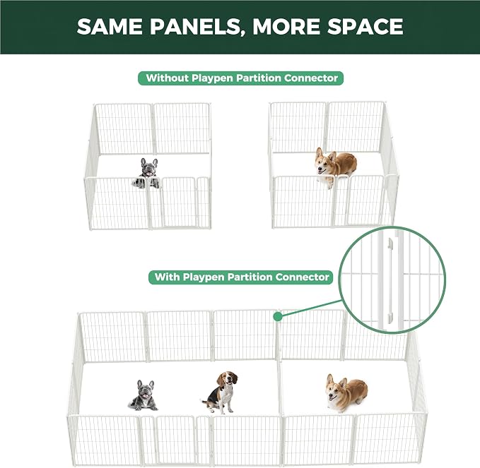 FXW Homeplus Indoor Dog Playpen with Divider Connectors, 32" H, 16 Panels | Calm Indoor Play Area, Two-Zone Layout, For Small & Medium Dogs, Patented