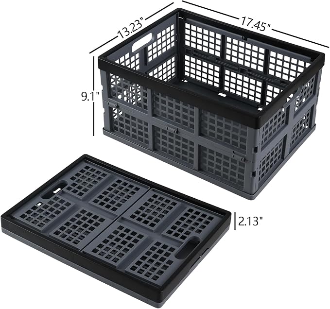 Folding Storage Crate 34 L, Collapsible Milk Crate 3 Packs, Grey